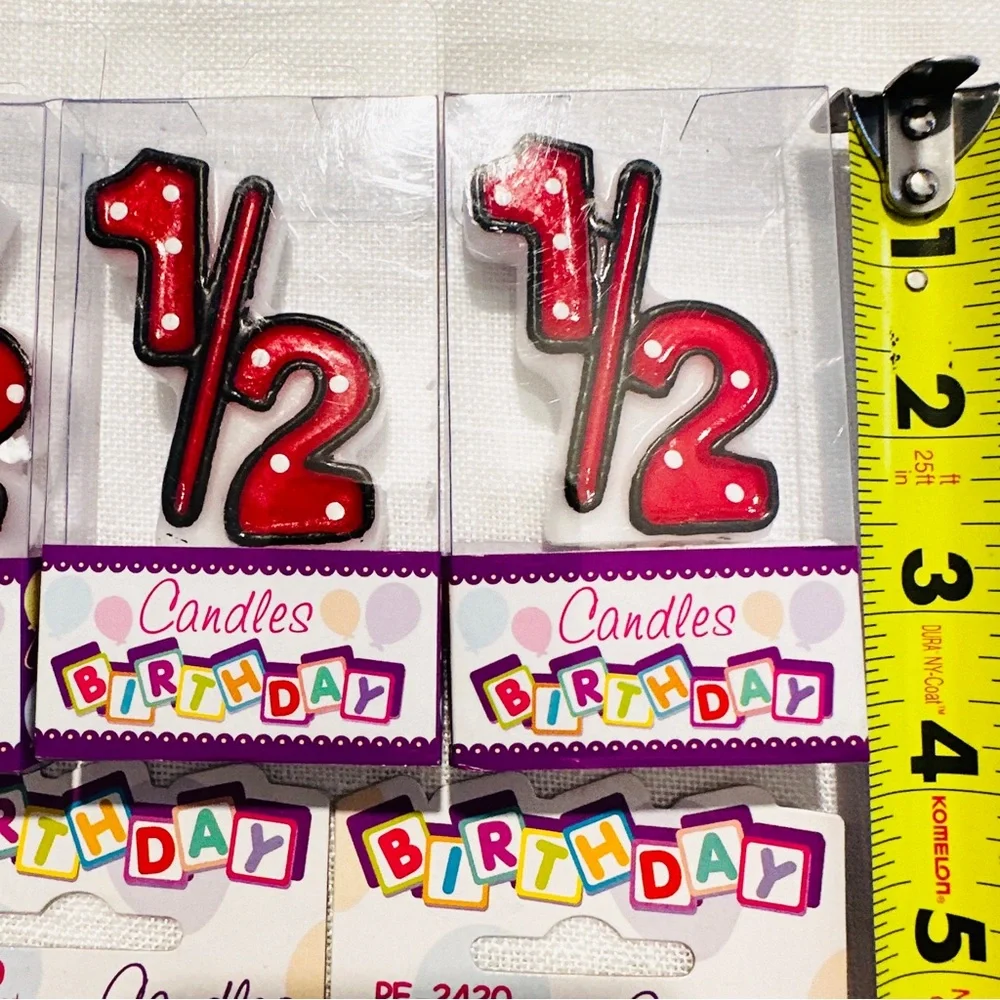NEW set of 6 pcs glitter & dot 3” numeral candle number 1/2 - Red color